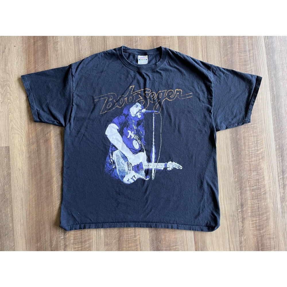 Bob Seger Shirt Mens 2XL Black Guitar Singer Graphic Hanes Heavyweight Tee